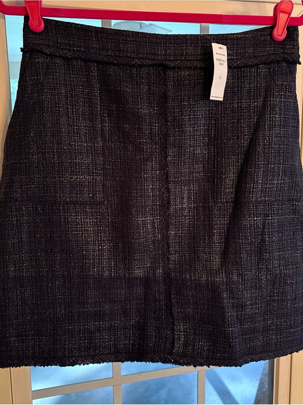 Banana Republic Navy Satin Light Tweed Fringe Cotton Pocket Skirt